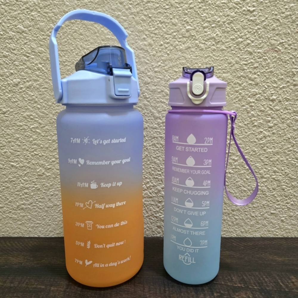 NEW Set of 2 Motivational Gradient Water Bottles Purple & Blue‎ 42 oz & 32 oz